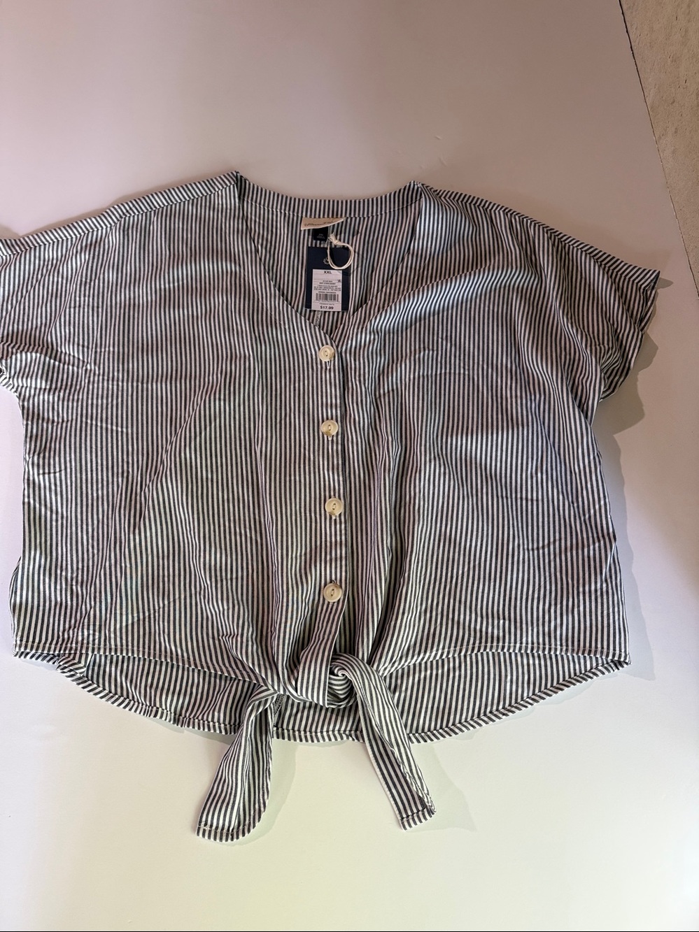 NWT Universal Thread Striped Button Front V-Neck Blouse Top Size XXL